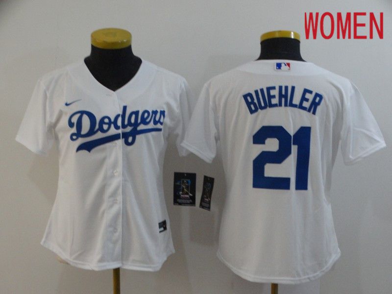 Women Los Angeles Dodgers 21 Buehler White Nike Game MLB Jerseys